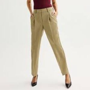 Nine West Tan Women’s High Waisted Straight Leg Pleated Trousers Size 12